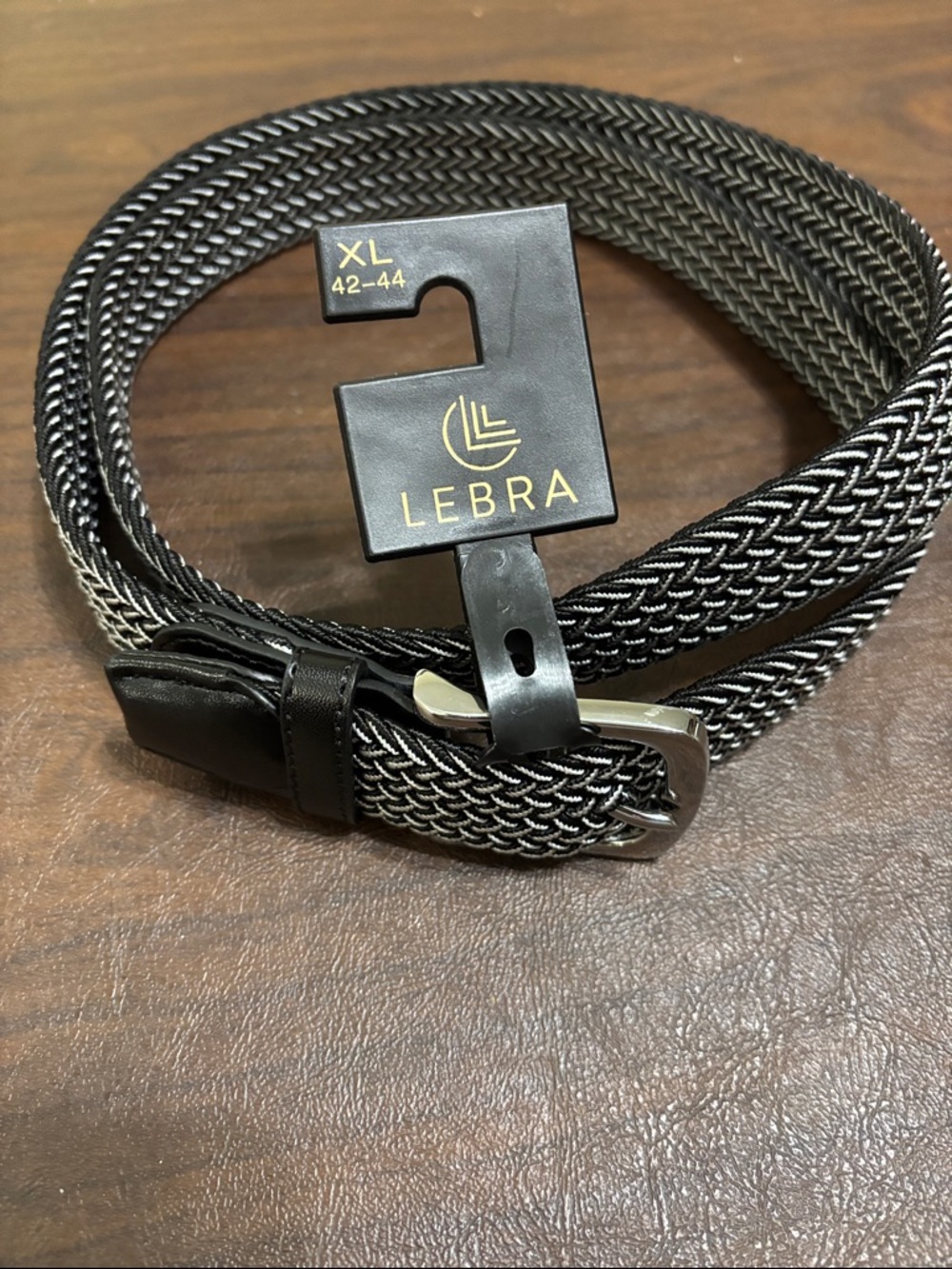Lebra XL Braided Stretch Belt in Black and White